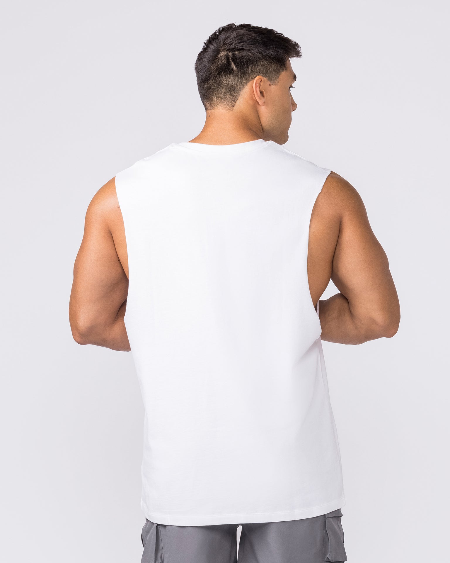 Training Drop Arm Tank White - Muscle Nation men's muscle tank, view 4