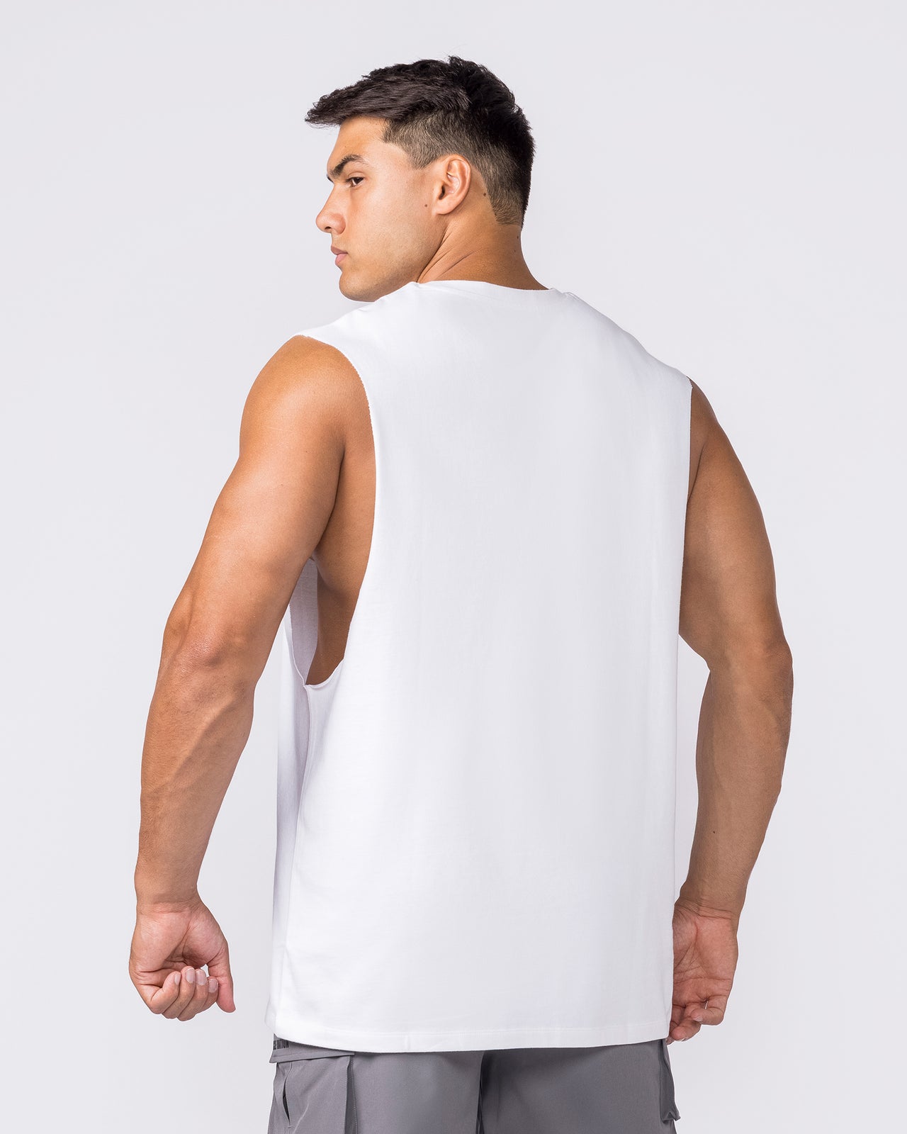 Training Drop Arm Tank White - Muscle Nation men's muscle tank, view 2