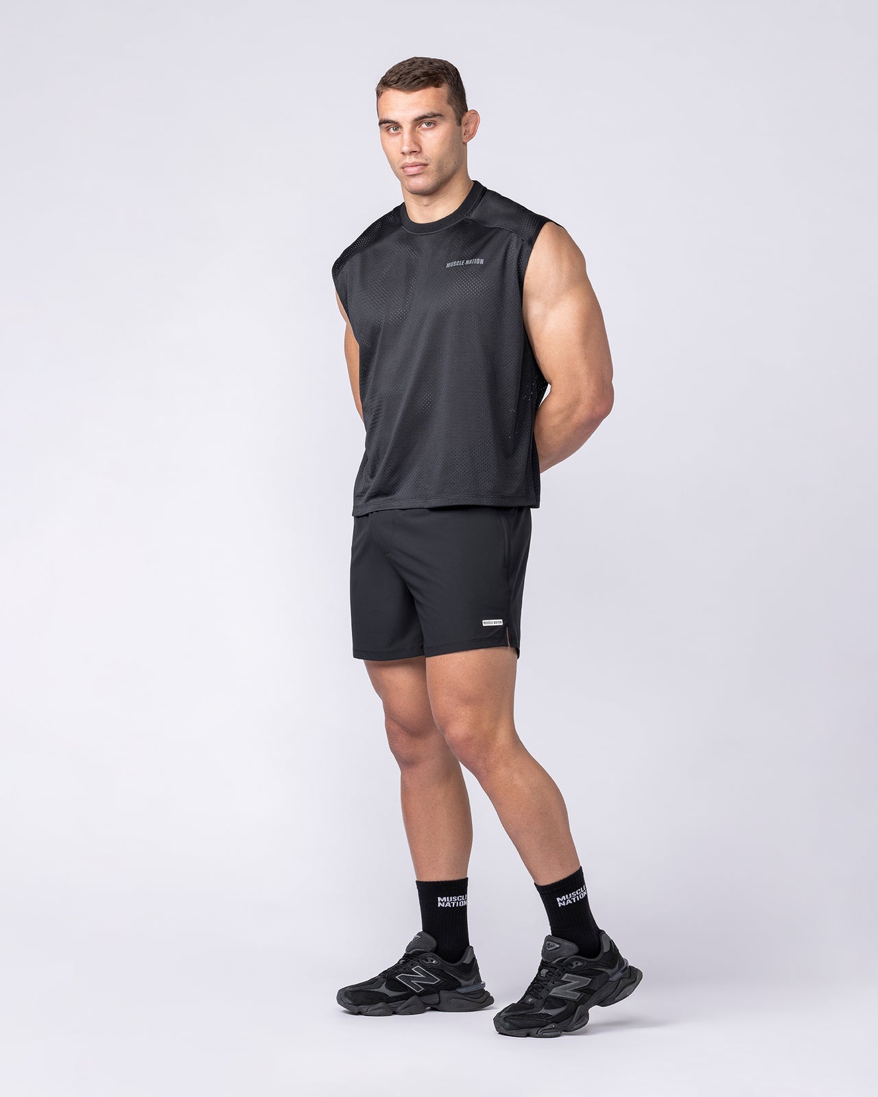 Mesh Boxy Cropped Muscle Tank - Black