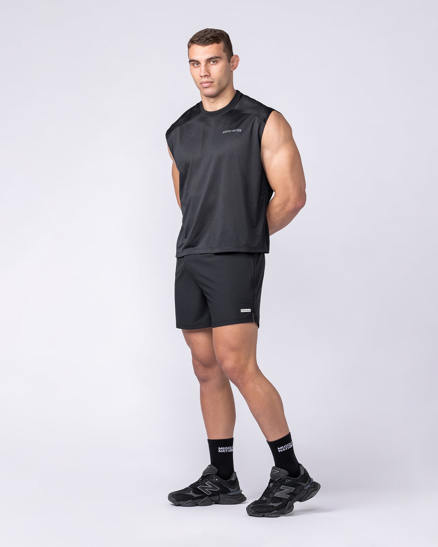 Mesh Boxy Cropped Muscle Tank - Black