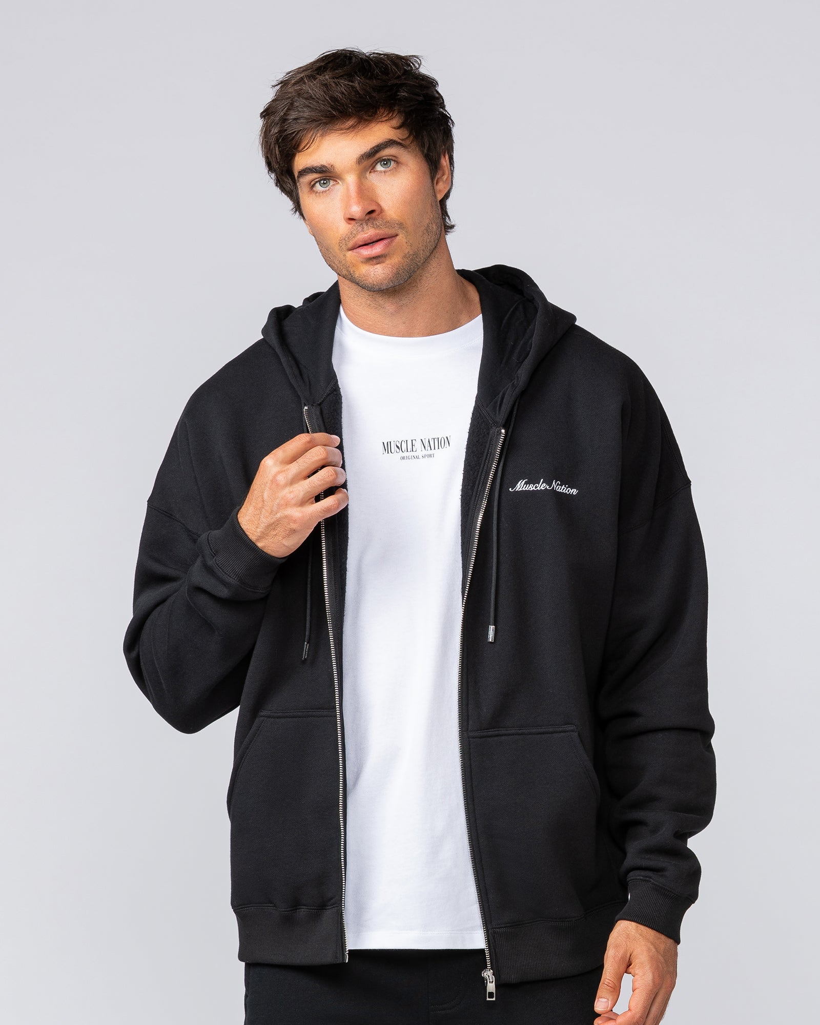 MN Classic Zip Through - Black-Jumpers & Hoodies-XS-042506BLK-XS-MNAPPRL41769-2-Muscle Nation