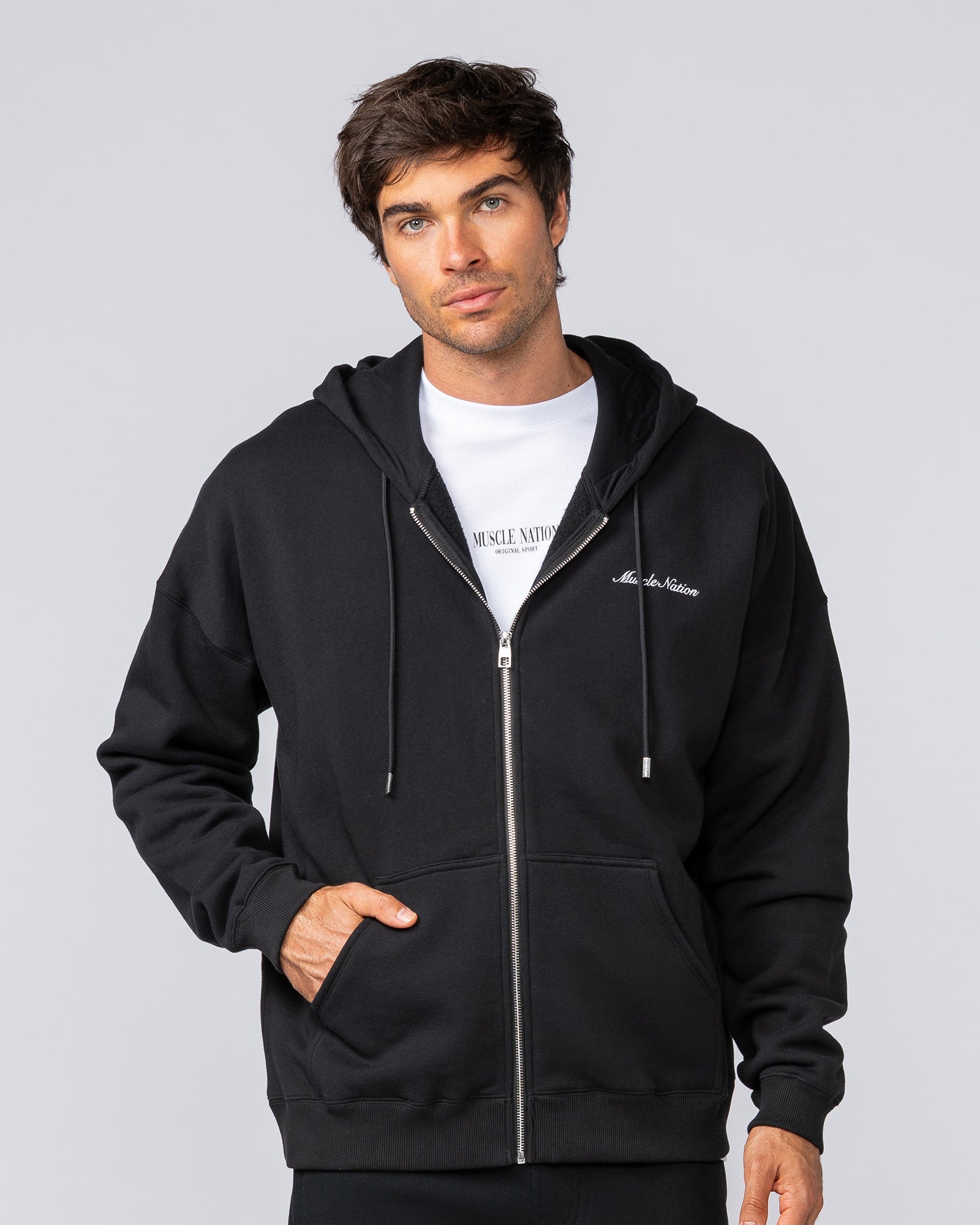 MN Classic Zip Through - Black-Jumpers & Hoodies-XS-042506BLK-XS-MNAPPRL41769-3-Muscle Nation