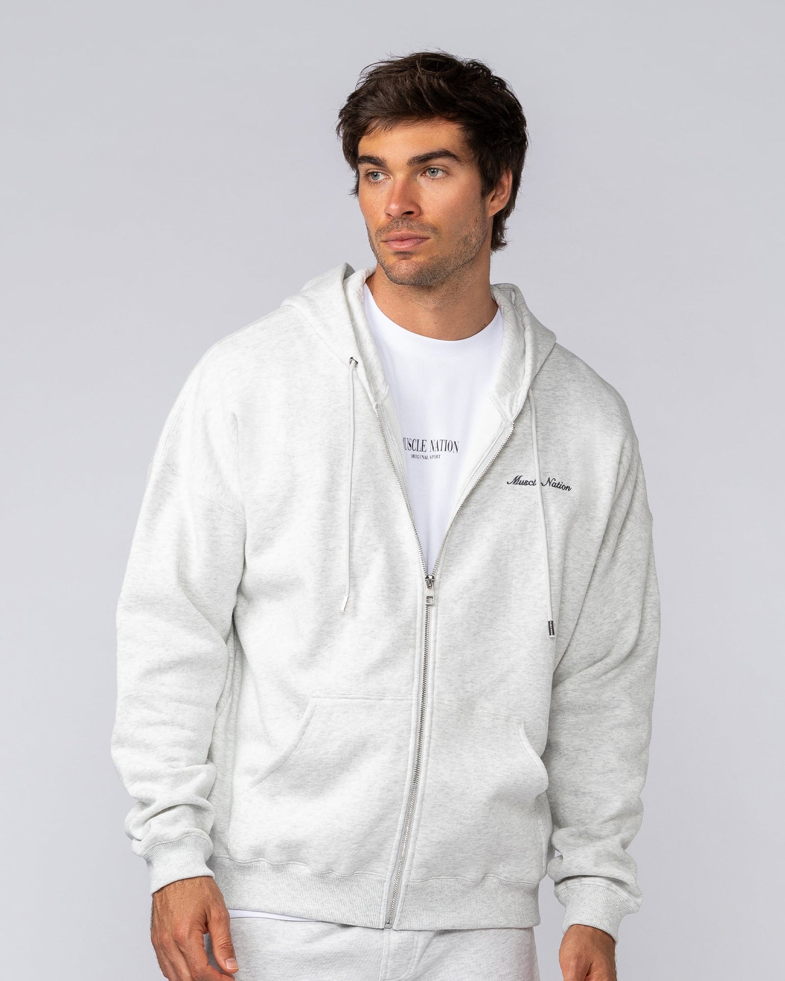 MN Classic Zip Through - Snow Grey Marl-Jumpers & Hoodies-XS-042506SNGRYMR-XS-MNAPPRL41777-2-Muscle Nation