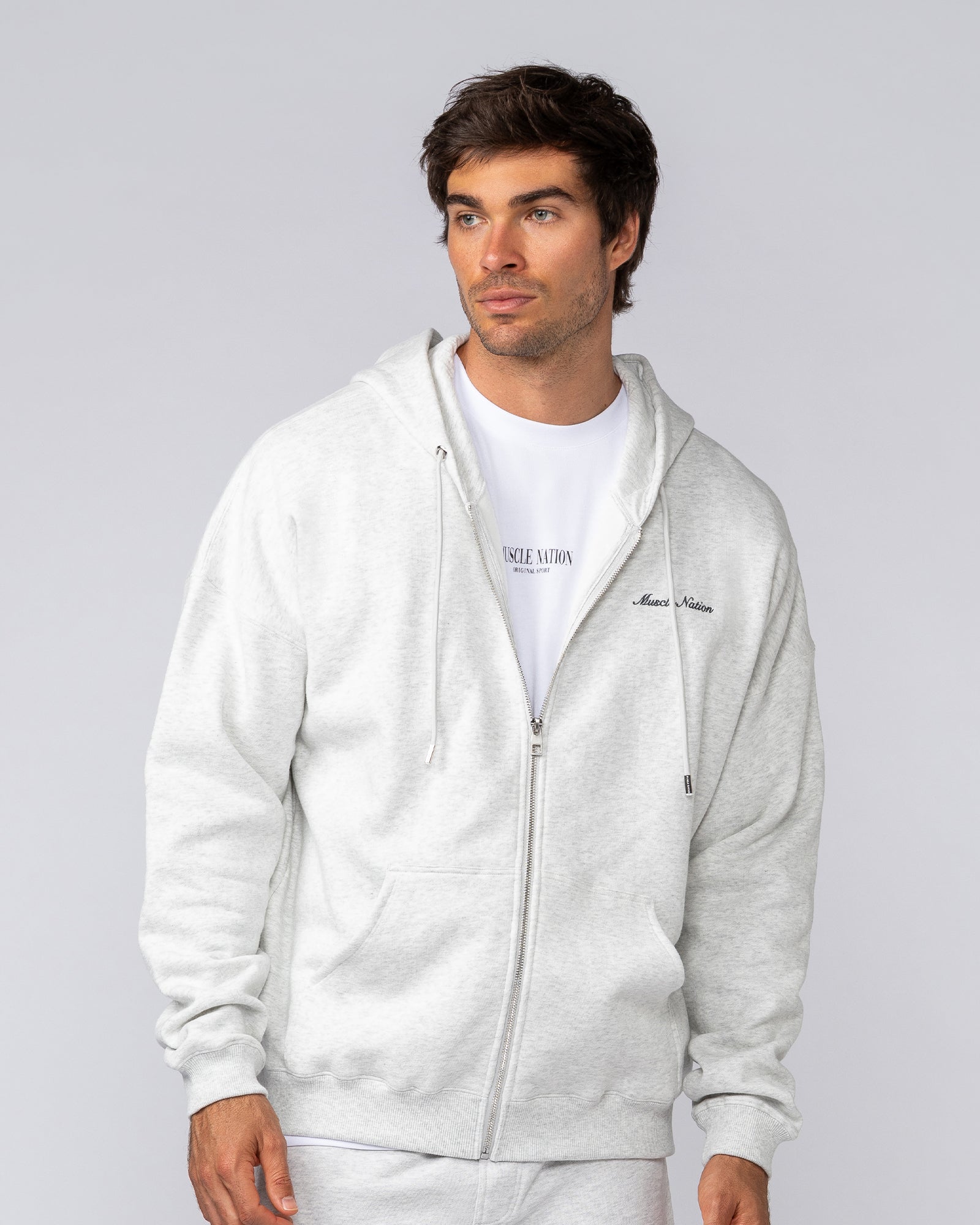 MN Classic Zip Through - Snow Grey Marl-Jumpers & Hoodies-XS-042506SNGRYMR-XS-MNAPPRL41777-2-Muscle Nation