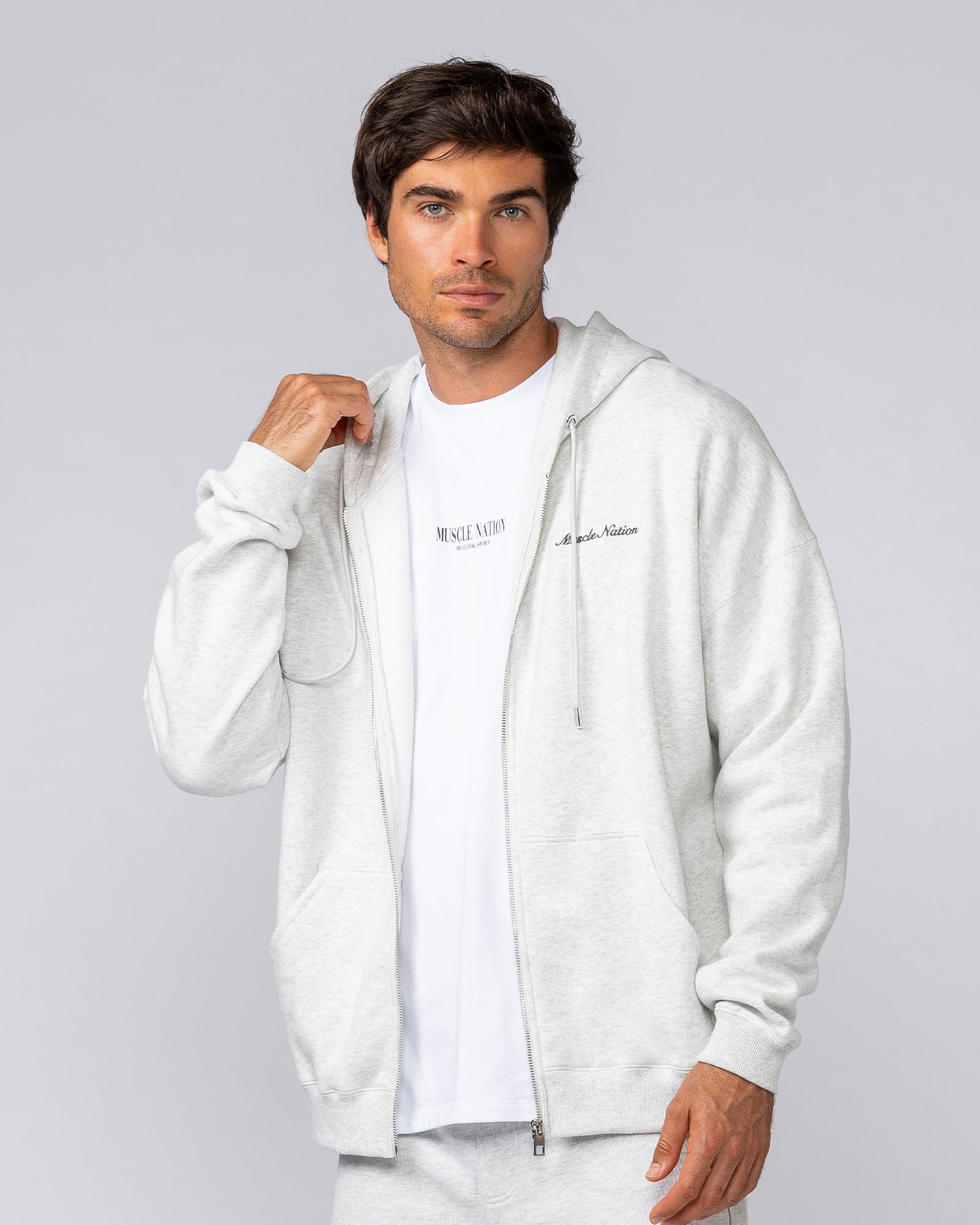 MN Classic Zip Through - Snow Grey Marl-Jumpers & Hoodies-XS-042506SNGRYMR-XS-MNAPPRL41777-3-Muscle Nation