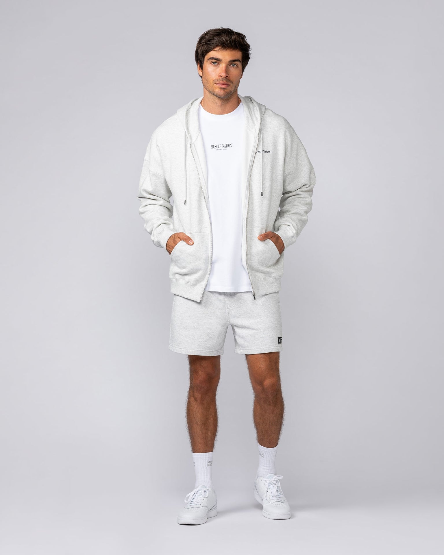 MN Classic Zip Through - Snow Grey Marl-Jumpers & Hoodies-XS-042506SNGRYMR-XS-MNAPPRL41777-6-Muscle Nation