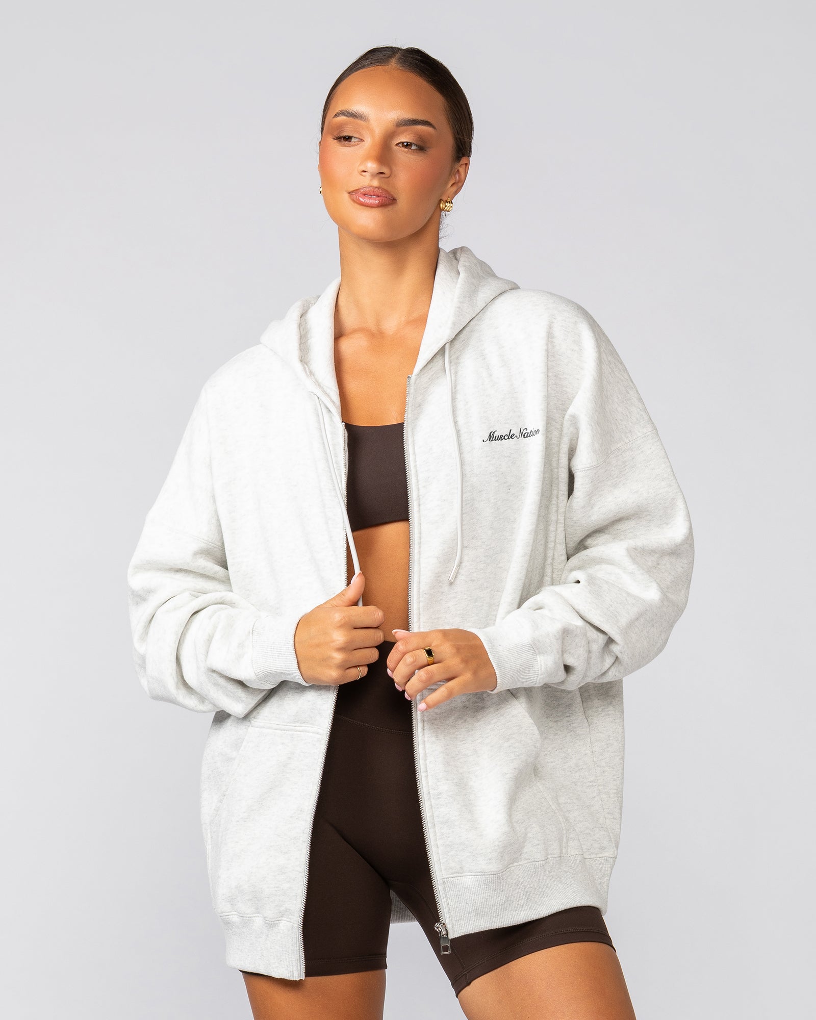 MN Classic Zip Through - Snow Grey Marl-Jumpers & Hoodies-XS-042506SNGRYMR-XS-MNAPPRL41777-8-Muscle Nation