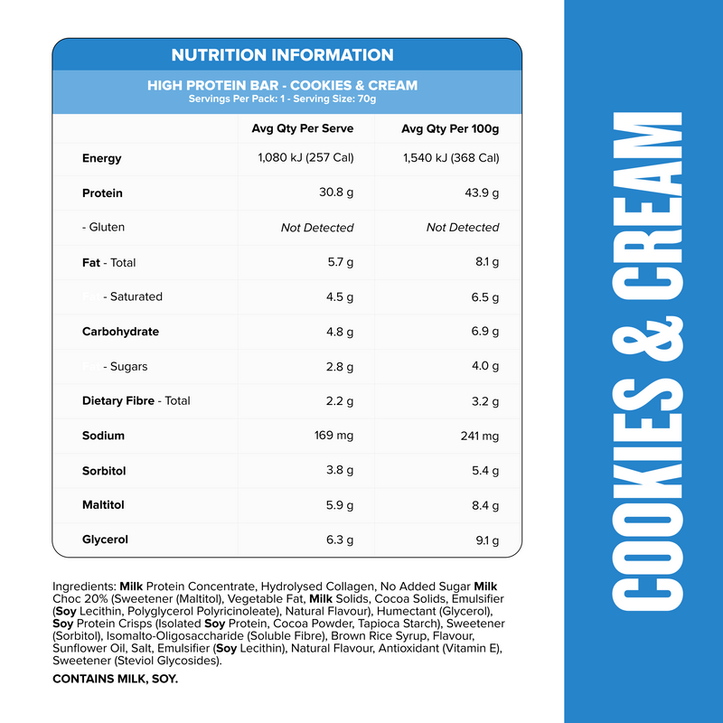 HIGH PROTEIN BAR - Cookies & Cream - Box of 12-Protein Bars-MNSUPPS0416-19359054001890-2-Muscle Nation