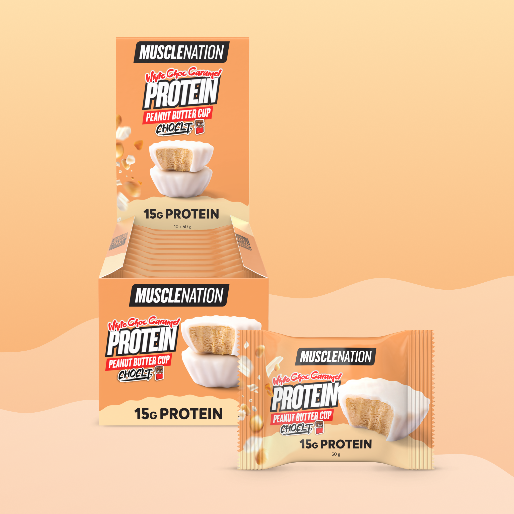 PEANUT BUTTER CUP - Choclt White Choc Caramel - Box of 10-Snacks & Drinks-MNSUPPS0419-19359054002392-1-Muscle Nation