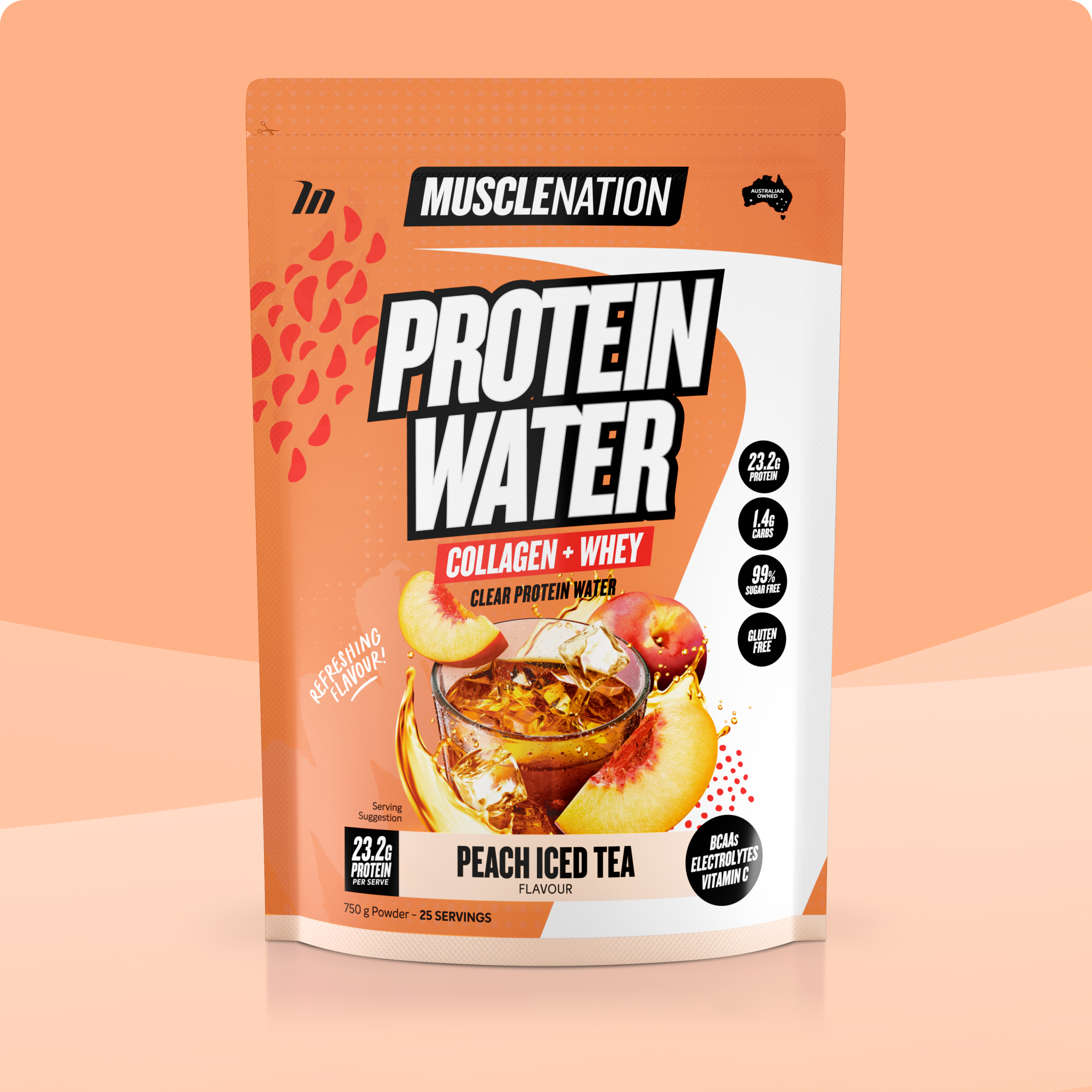 PROTEIN WATER - Peach Iced Tea - 25 serves 750g-Protein Waters-MNSUPPS0331-9359054001299-1-Muscle Nation