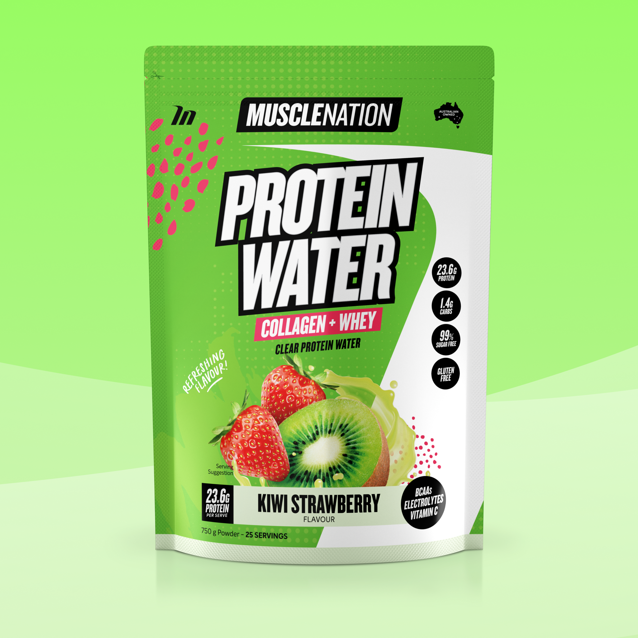 PROTEIN WATER - Kiwi Strawberry - 25 serves 750g-Protein Waters-MNSUPPS0255-9359054001244-1-Muscle Nation