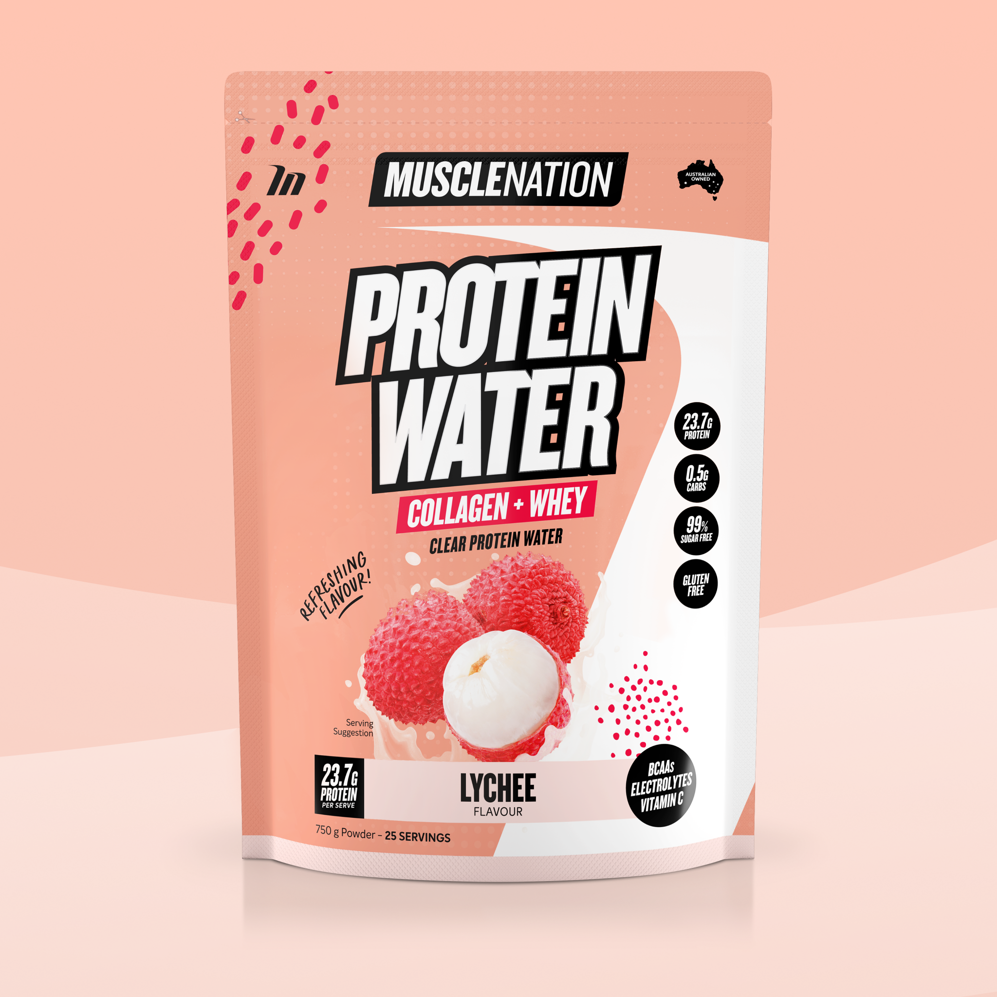PROTEIN WATER - Lychee - 25 serves 750g-Protein Waters-MNSUPPS0369-9359054002104-1-Muscle Nation