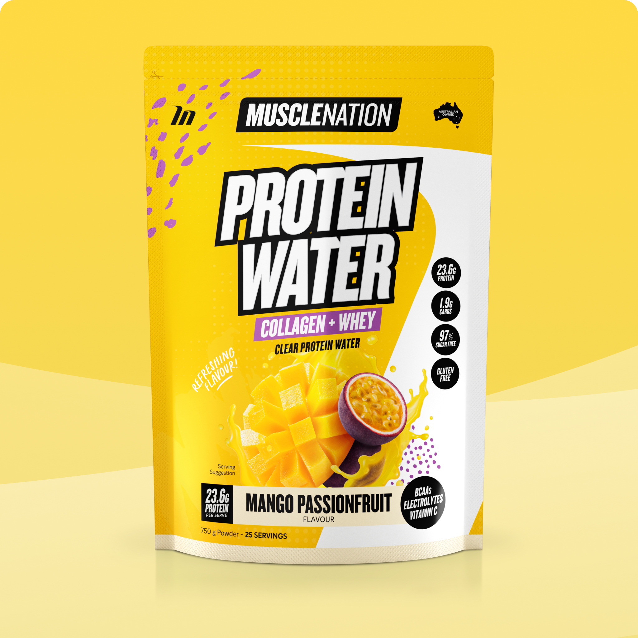 PROTEIN WATER - Mango Passionfruit - 25 serves - 750g-Protein Waters-MNSUPPS0211-9359054001213-1-Muscle Nation