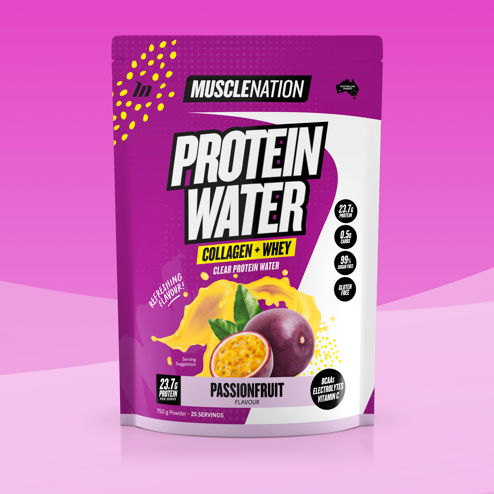 PROTEIN WATER - Passionfruit - 25 serves 750g-Protein Waters-MNSUPPS0370-9359054002098-1-Muscle Nation