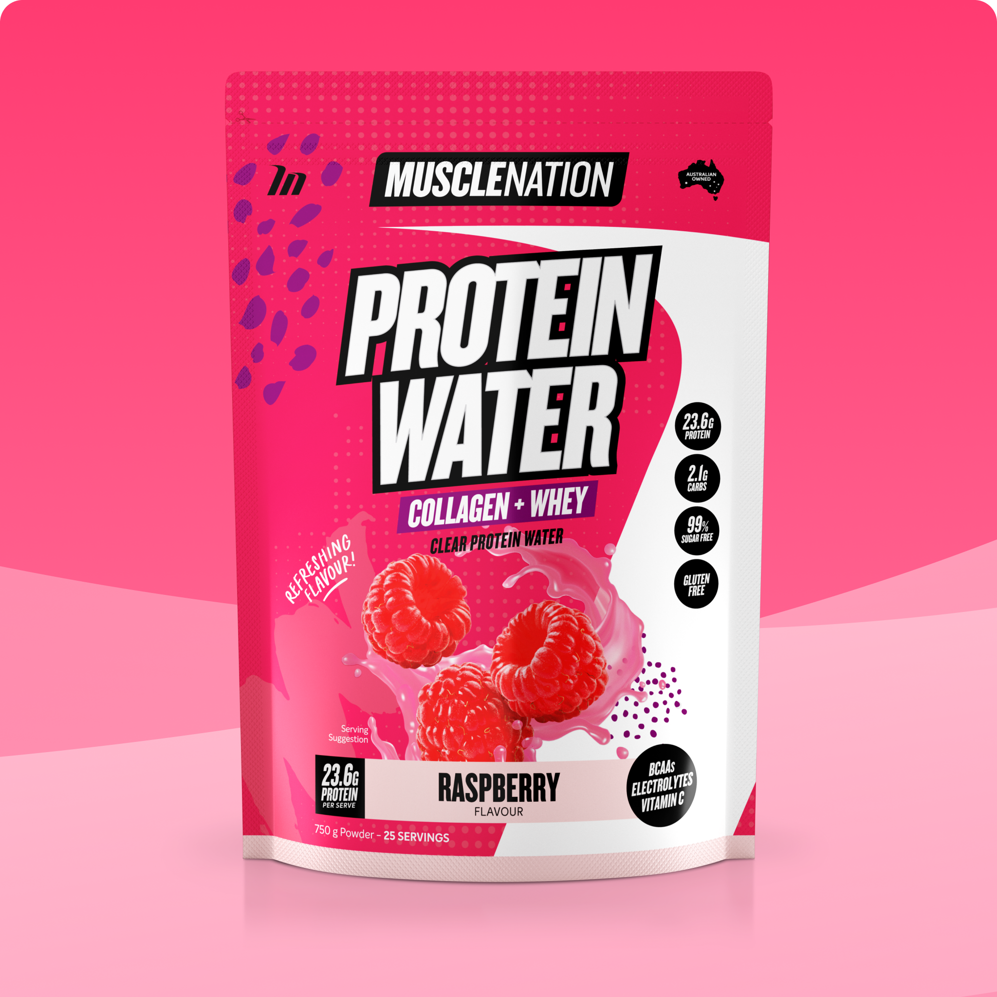PROTEIN WATER - Raspberry - 25 serves 750g-Protein Waters-MNSUPPS0210-9359054001237-1-Muscle Nation
