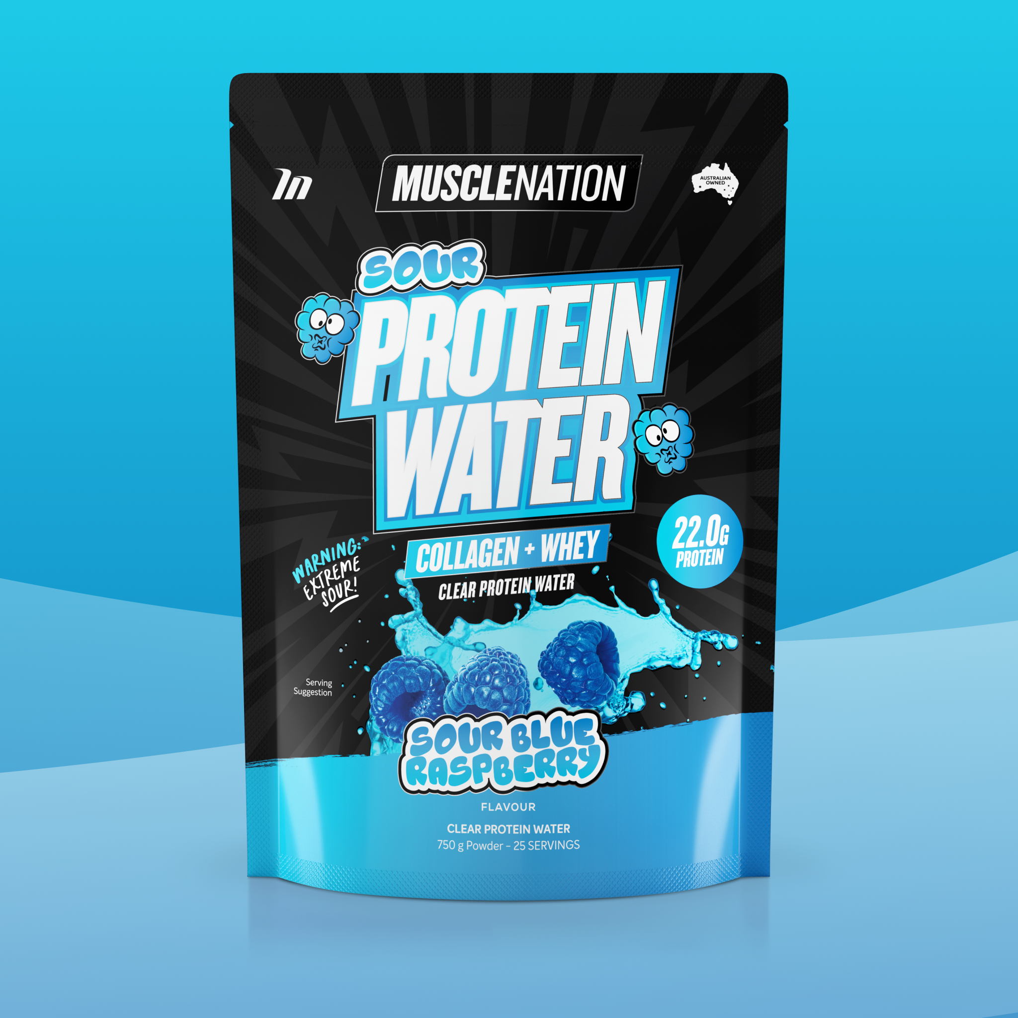 PROTEIN WATER - Sour Blue Raspberry - 25 serves-Protein Waters-MNSUPPS0380-9359054002784-1-Muscle Nation