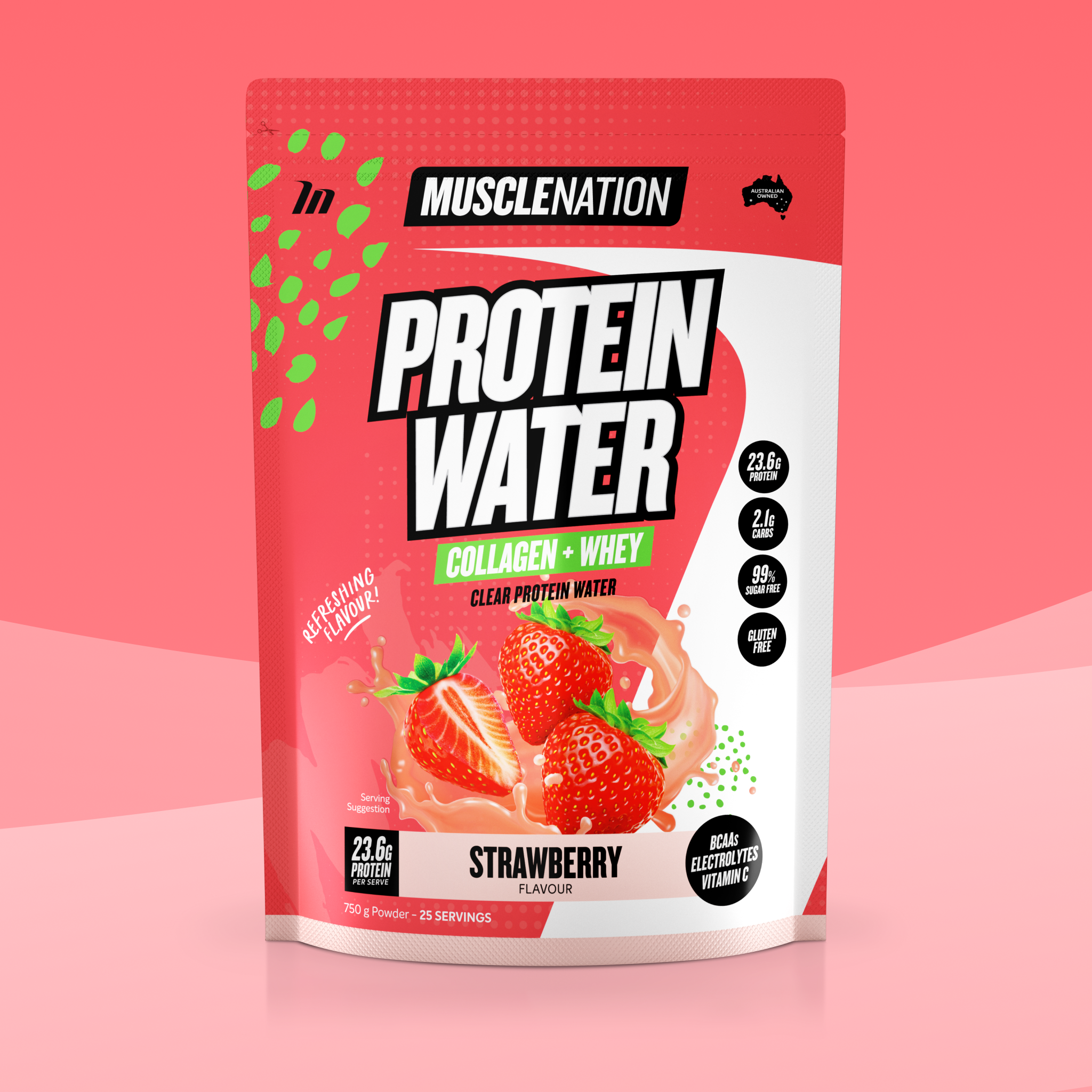 PROTEIN WATER - Strawberry - 25 serves 750g-Protein Waters-MNSUPPS0301-764460254600-1-Muscle Nation
