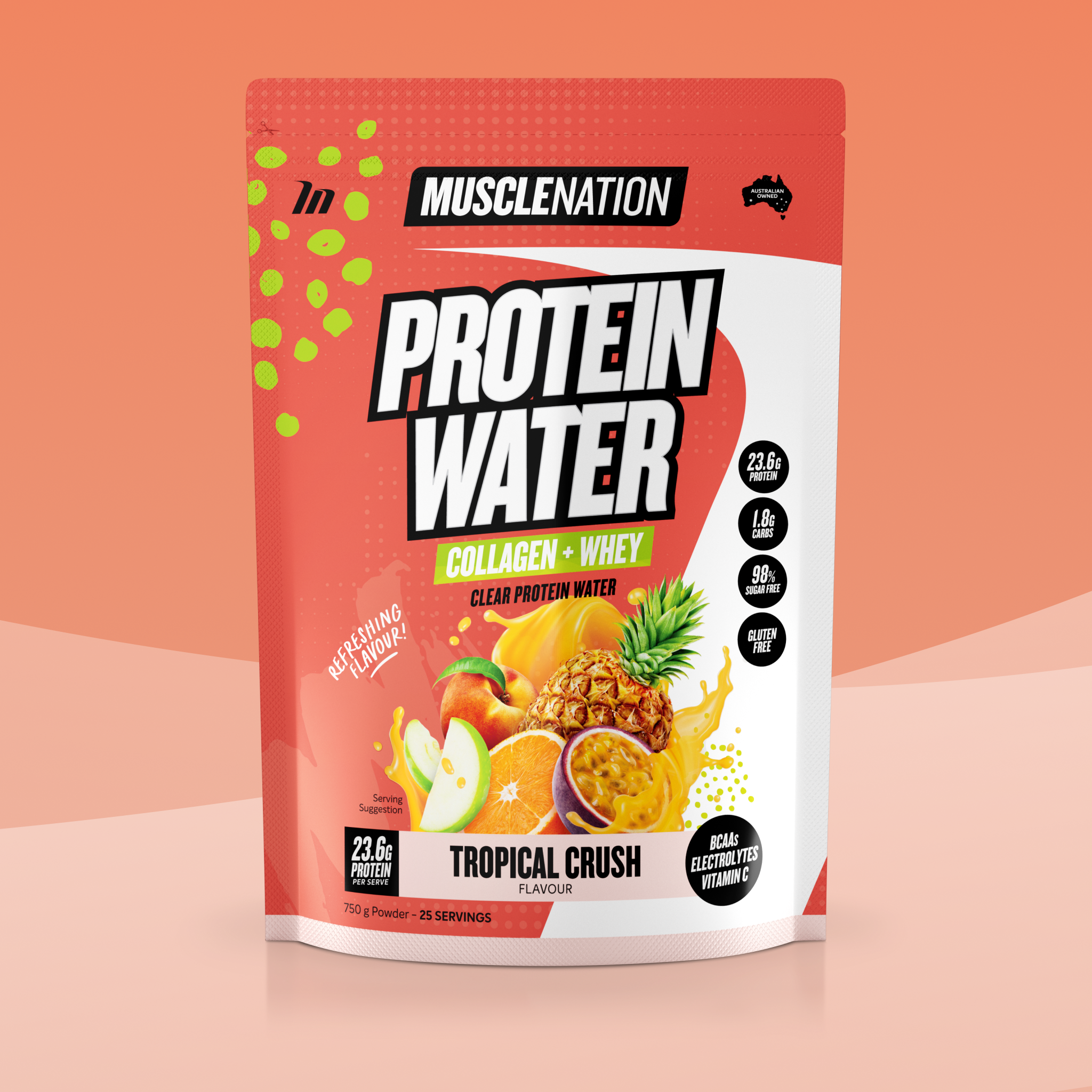 PROTEIN WATER - Tropical Crush - 25 serves 750g-Protein Waters-MNSUPPS0239-9359054001206-1-Muscle Nation