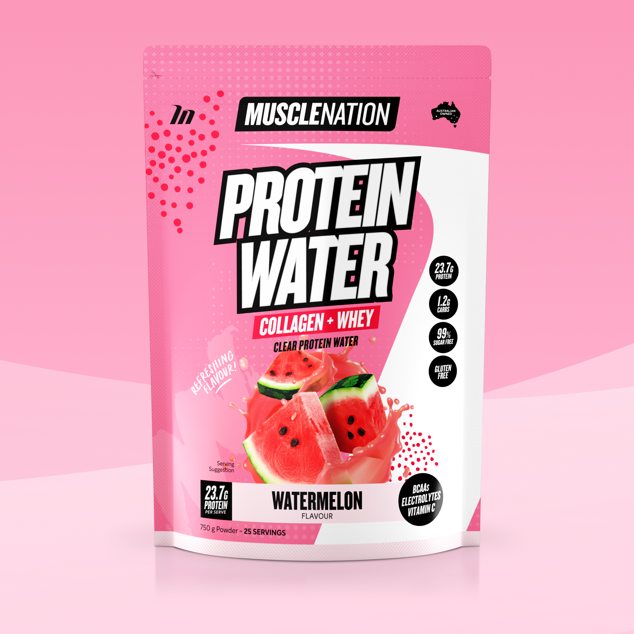 PROTEIN WATER - Watermelon - 25 serves 750g-Protein Waters-MNSUPPS0329-9359054001275-1-Muscle Nation