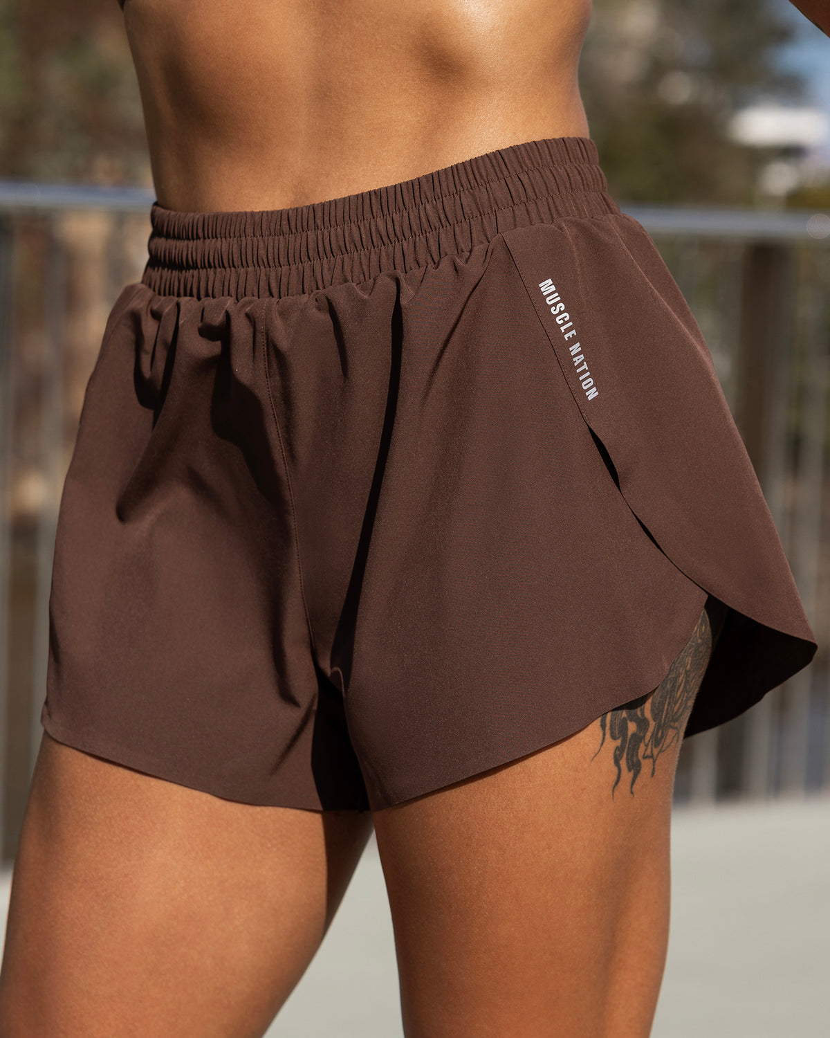 Pace 3" High-Waisted Run Shorts - Chestnut