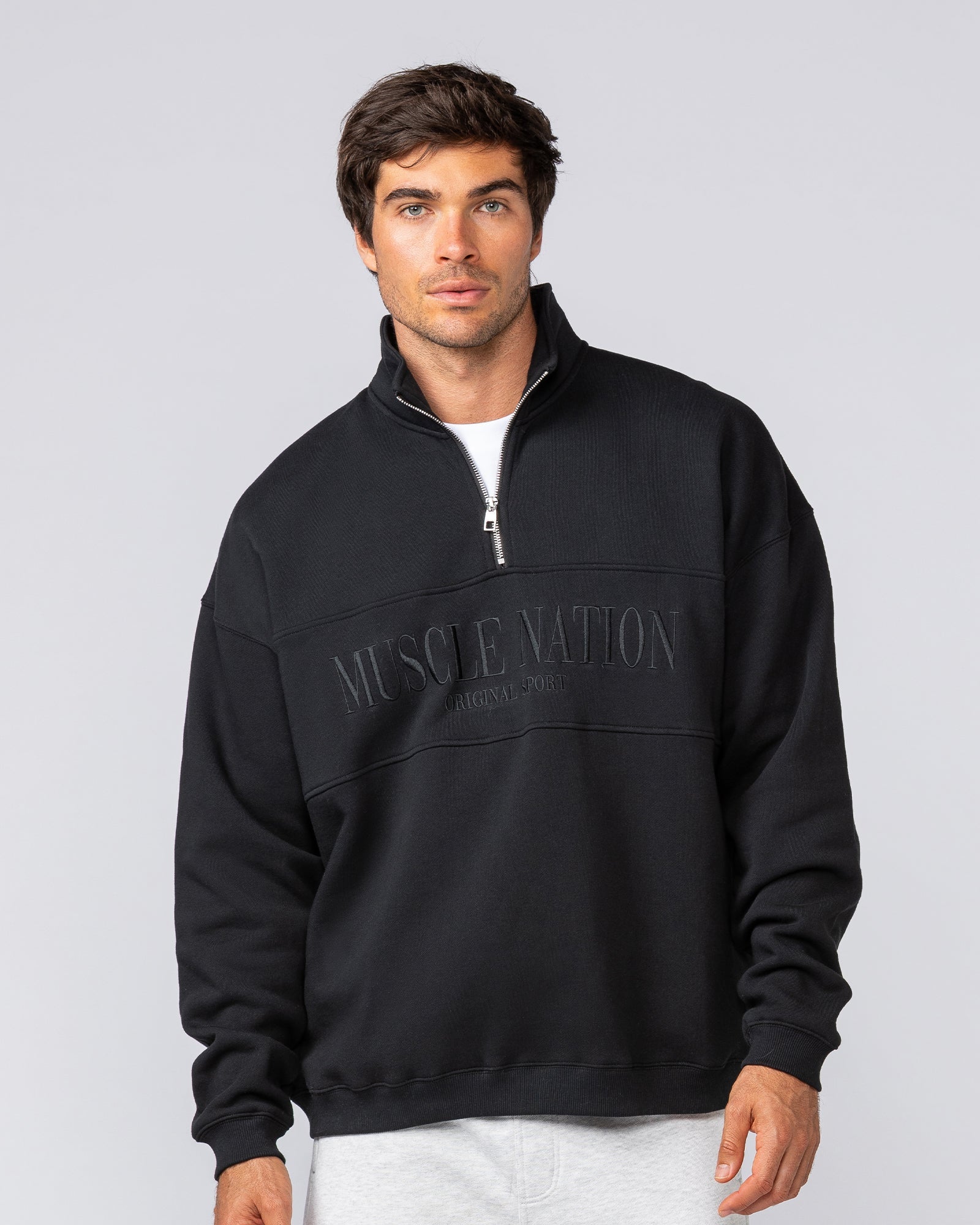 Prep Quarter Zip Through - Black-Jumpers & Hoodies-XS-042512BLK-XS-MNAPPRL41785-2-Muscle Nation