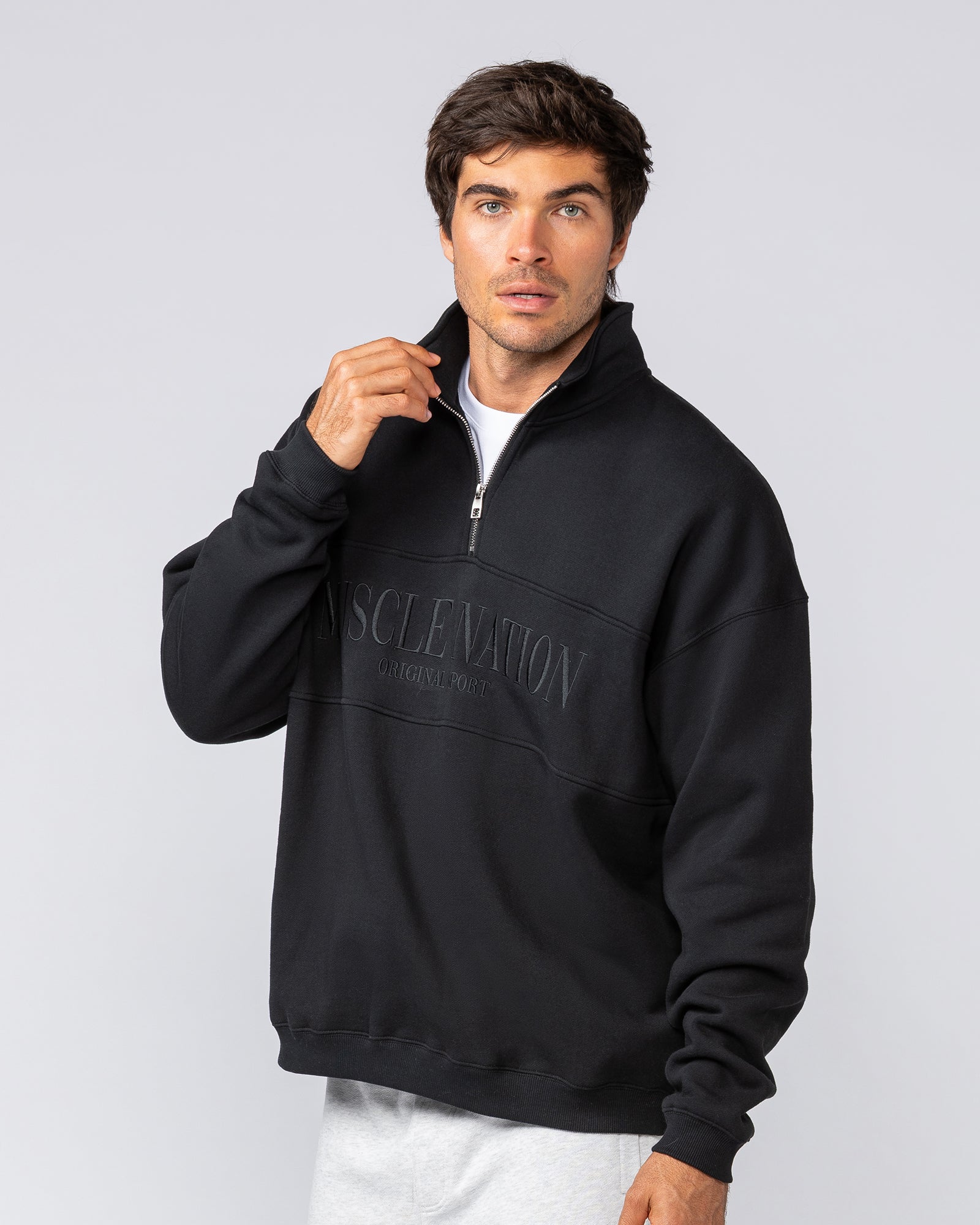 Prep Quarter Zip Through - Black-Jumpers & Hoodies-XS-042512BLK-XS-MNAPPRL41785-3-Muscle Nation