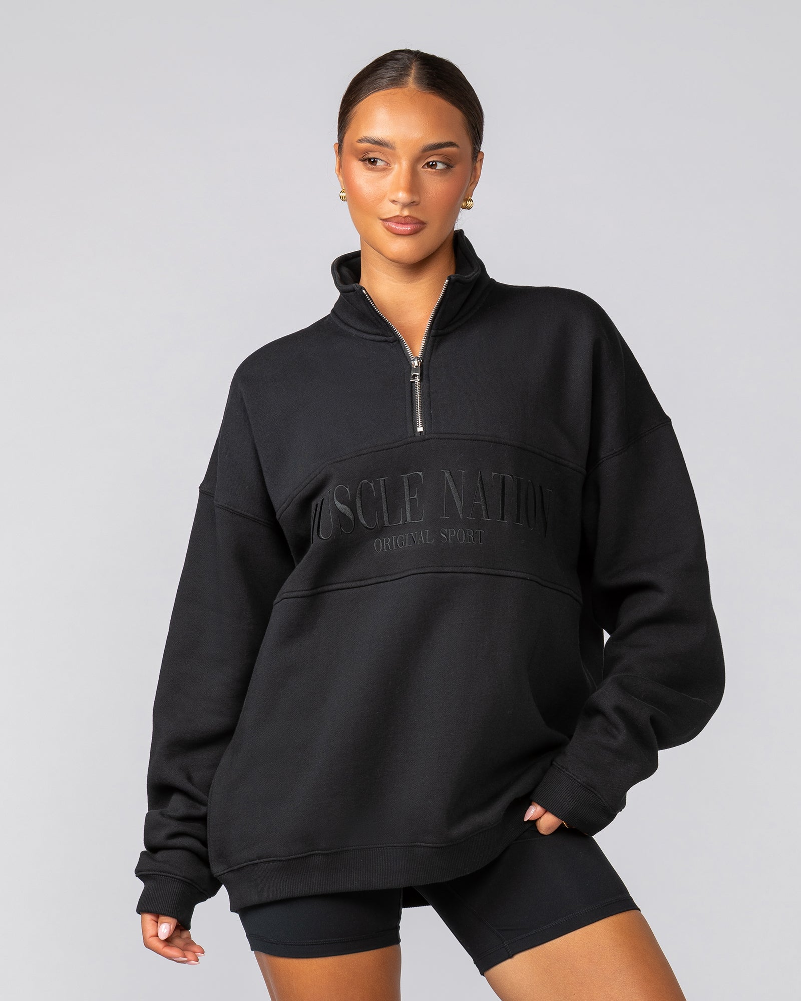 Prep Quarter Zip Through - Black-Jumpers & Hoodies-XS-042512BLK-XS-MNAPPRL41785-7-Muscle Nation