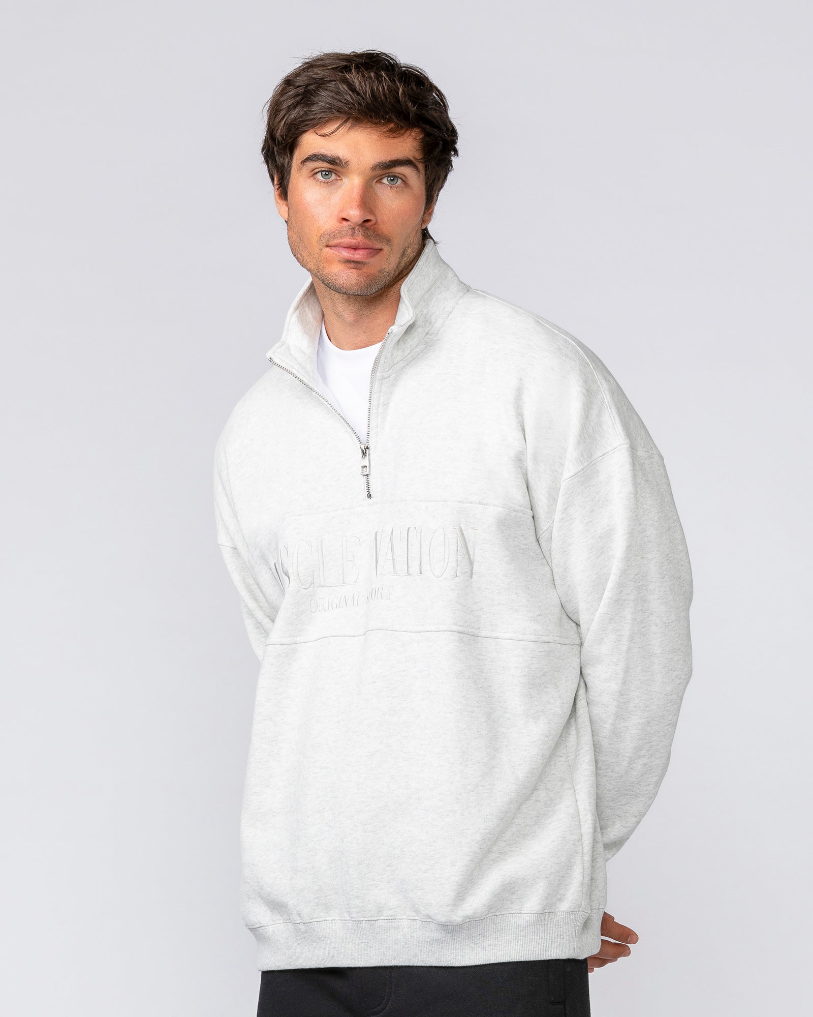 Prep Quarter Zip Through - Snow Grey Marl-Jumpers & Hoodies-XS-042512SNGRYMR-XS-MNAPPRL41793-2-Muscle Nation
