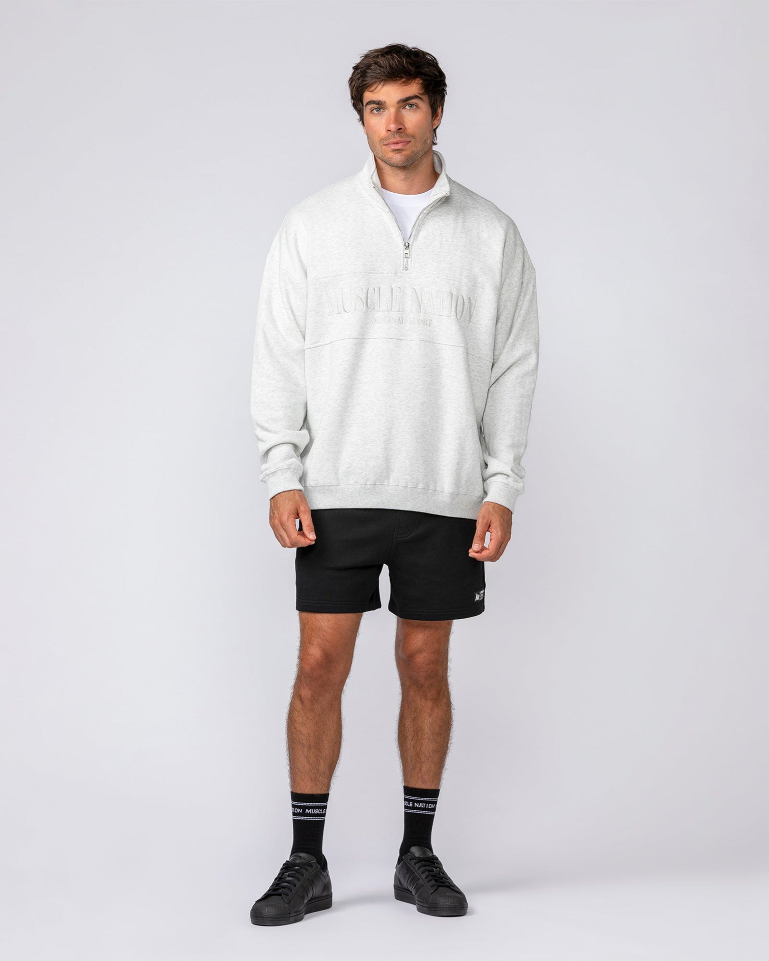 Prep Quarter Zip Through - Snow Grey Marl-Jumpers & Hoodies-XS-042512SNGRYMR-XS-MNAPPRL41793-5-Muscle Nation