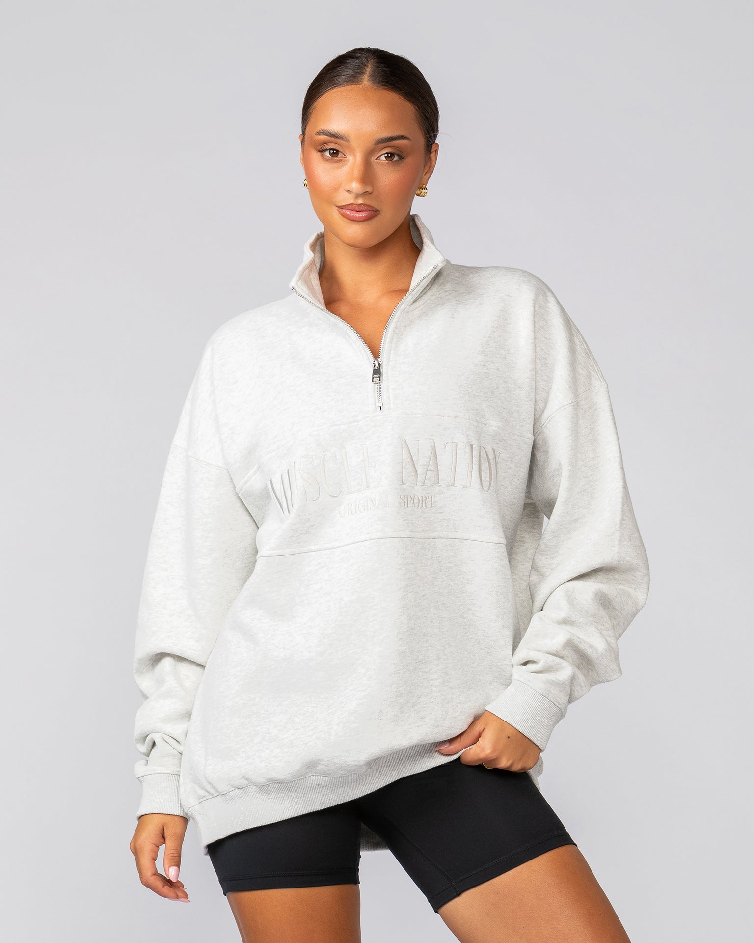 Prep Quarter Zip Through - Snow Grey Marl-Jumpers & Hoodies-XS-042512SNGRYMR-XS-MNAPPRL41793-6-Muscle Nation