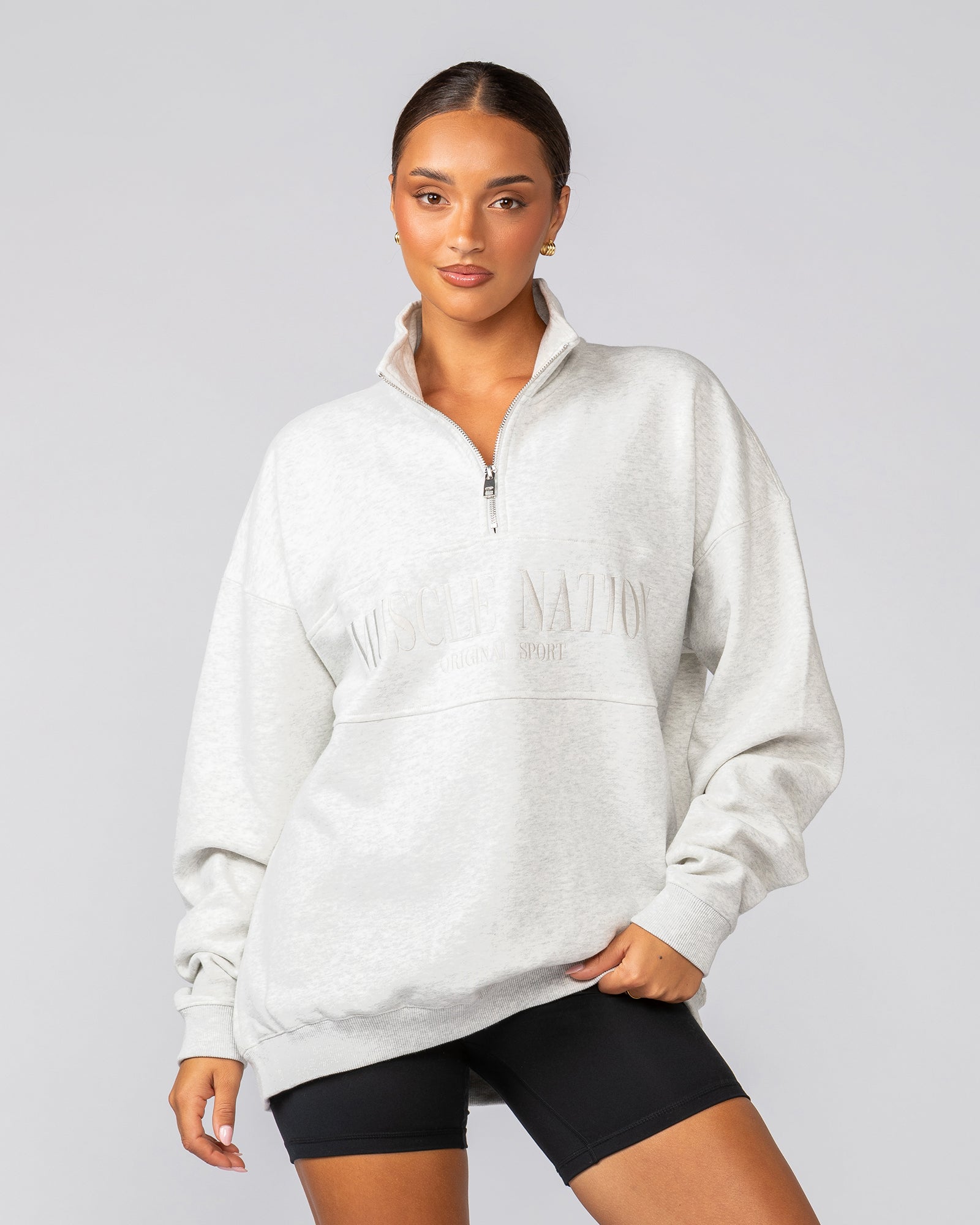 Prep Quarter Zip Through - Snow Grey Marl-Jumpers & Hoodies-XS-042512SNGRYMR-XS-MNAPPRL41793-6-Muscle Nation