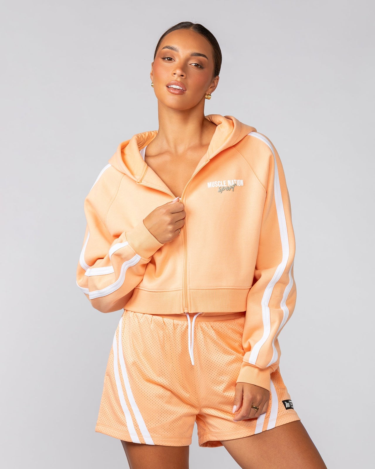 Recoup Cropped Zip Up Hoodie Melon - Muscle Nation women's hoodie, view 2