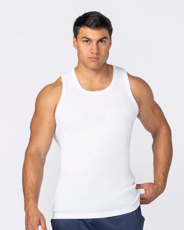 Rib Fitted Training Tank - White
