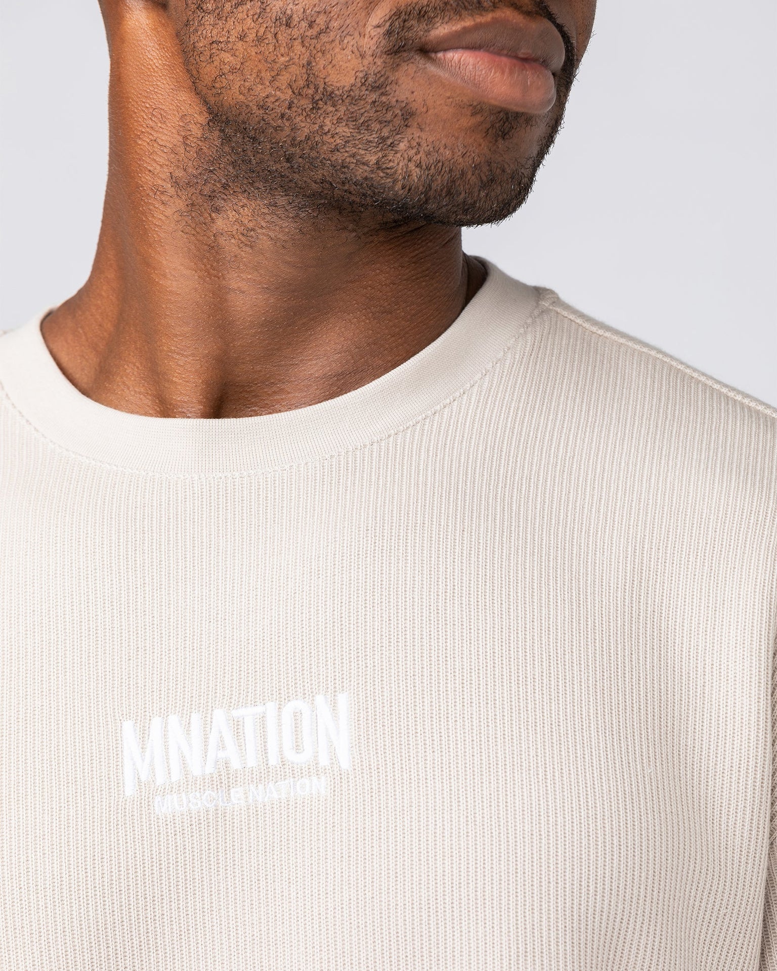 Rib Long Sleeve Tee - Cream-Long Sleeve T-Shirts-XS-032516CREAM-XS-MNAPPRL41301-2-Muscle Nation