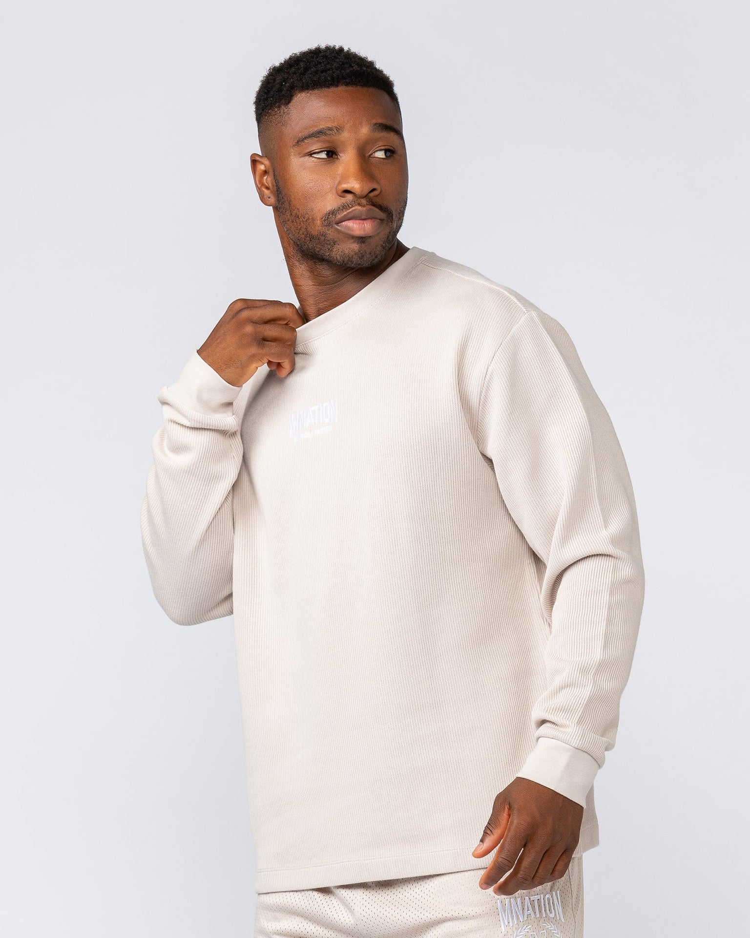 Rib Long Sleeve Tee - Cream-Long Sleeve T-Shirts-XS-032516CREAM-XS-MNAPPRL41301-3-Muscle Nation