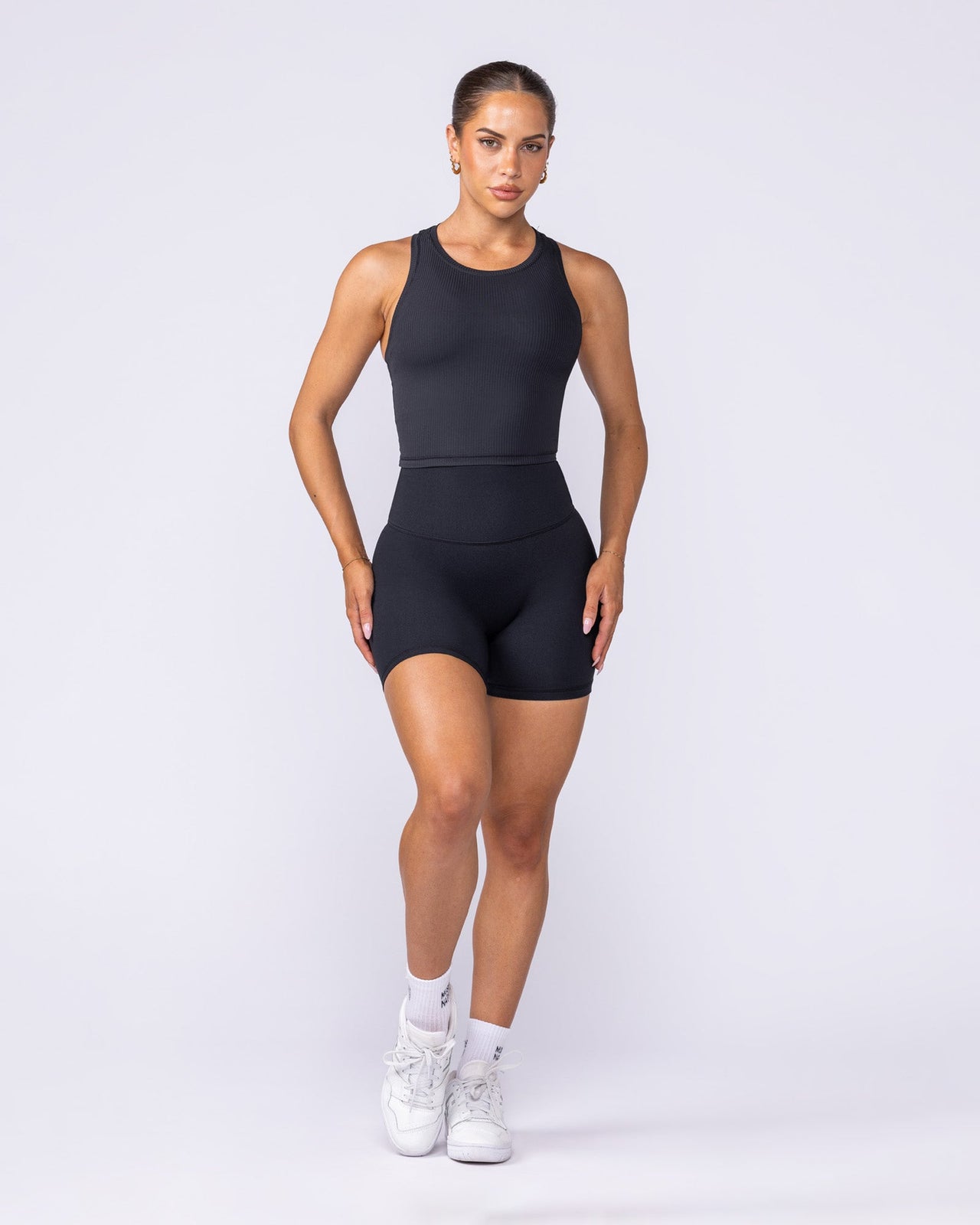 Rib Staple Cropped Tank Black - Muscle Nation women's tank top, view 5