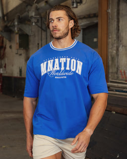 Ringer Oversized Tee in Power Blue - Muscle Nation men's gym tee