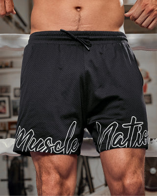 Script Lay Up 4" Shorts - Black-Shorts-S-112555BLK-S-MNAPPRL47097-1-Muscle Nation