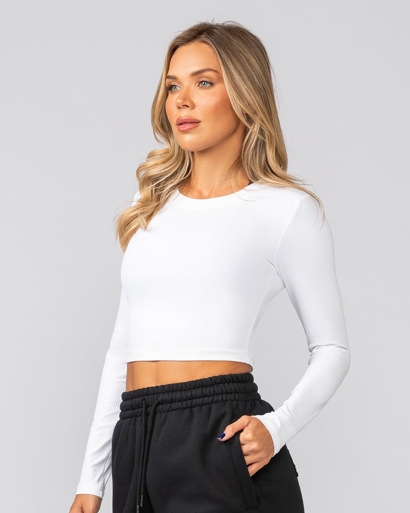 Sculpted Rib Long Sleeve Top - White-Tops-XXS-022535WHT-XXS-MNAPPRL40778-3-Muscle Nation