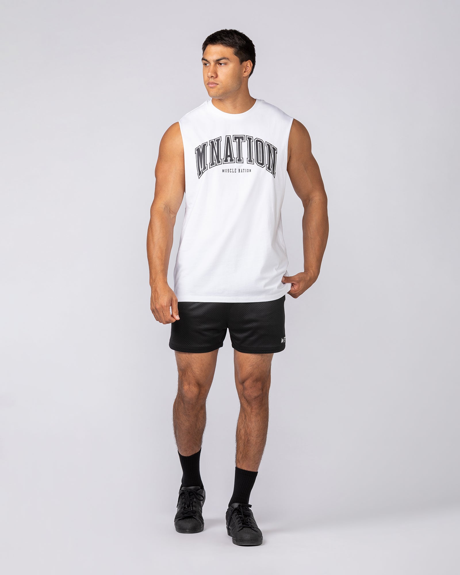 Varsity Training Drop Arm Tank - White-Singlets & Tanks-S-072503WHT-S-MNAPPRL44049-5-Muscle Nation