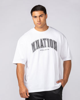 Varsity Training Oversized Tee - White-T-Shirts-XS-072502WHT-XS-MNAPPRL44027-1-Muscle Nation