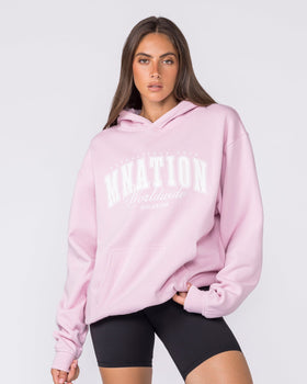 Worldclass Oversized Hoodie Washed Powder Pink - Muscle Nation men's hoodie, view 8 | WOMENS-1