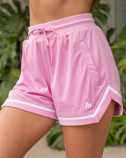 Womens 3" Basketball Shorts Sweet Pink - Muscle Nation women's gym shorts