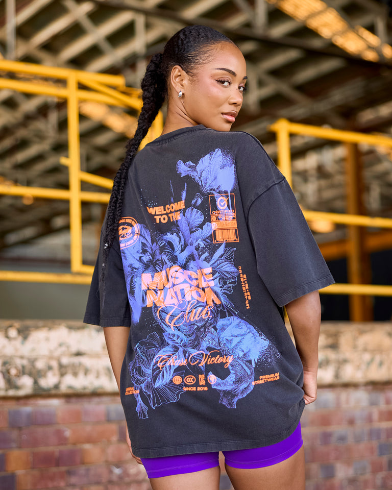 Womens Neon Iris Oversized Vintage Tee - Washed Black-T-Shirts-XXS-1125225WSHBLK-XXS-MNAPPRL45282-1-Muscle Nation