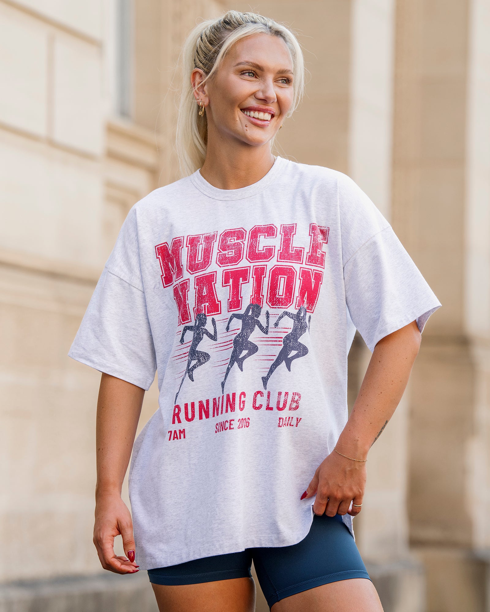 Womens Running Club Oversized Tee - Snow Grey Marl-T-Shirts-XXS-1125174SNGRYMR-XXS-MNAPPRL45327-1-Muscle Nation