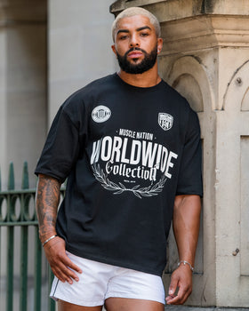 Worldwide Collection Oversized Tee - Black-T-Shirts-XS-1125178BLK-XS-MNAPPRL47856-1-Muscle Nation