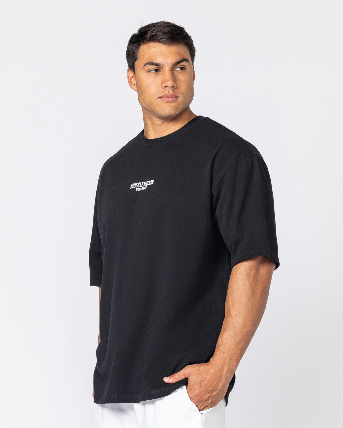 Worldwide Pump Cover Black - Muscle Nation men's gym tee, view 3