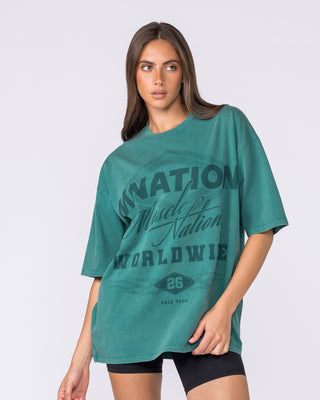 Worldwide Racing Oversized Vintage Tee - Washed Leaf-T-Shirts-XS-032644WLEAF-XS-MNAPPRL49693-7-Muscle Nation
