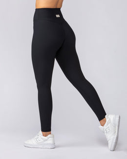 Zero Rise Rib Ankle Length Leggings Black (Silicone Logo) - Muscle Nation women's leggings