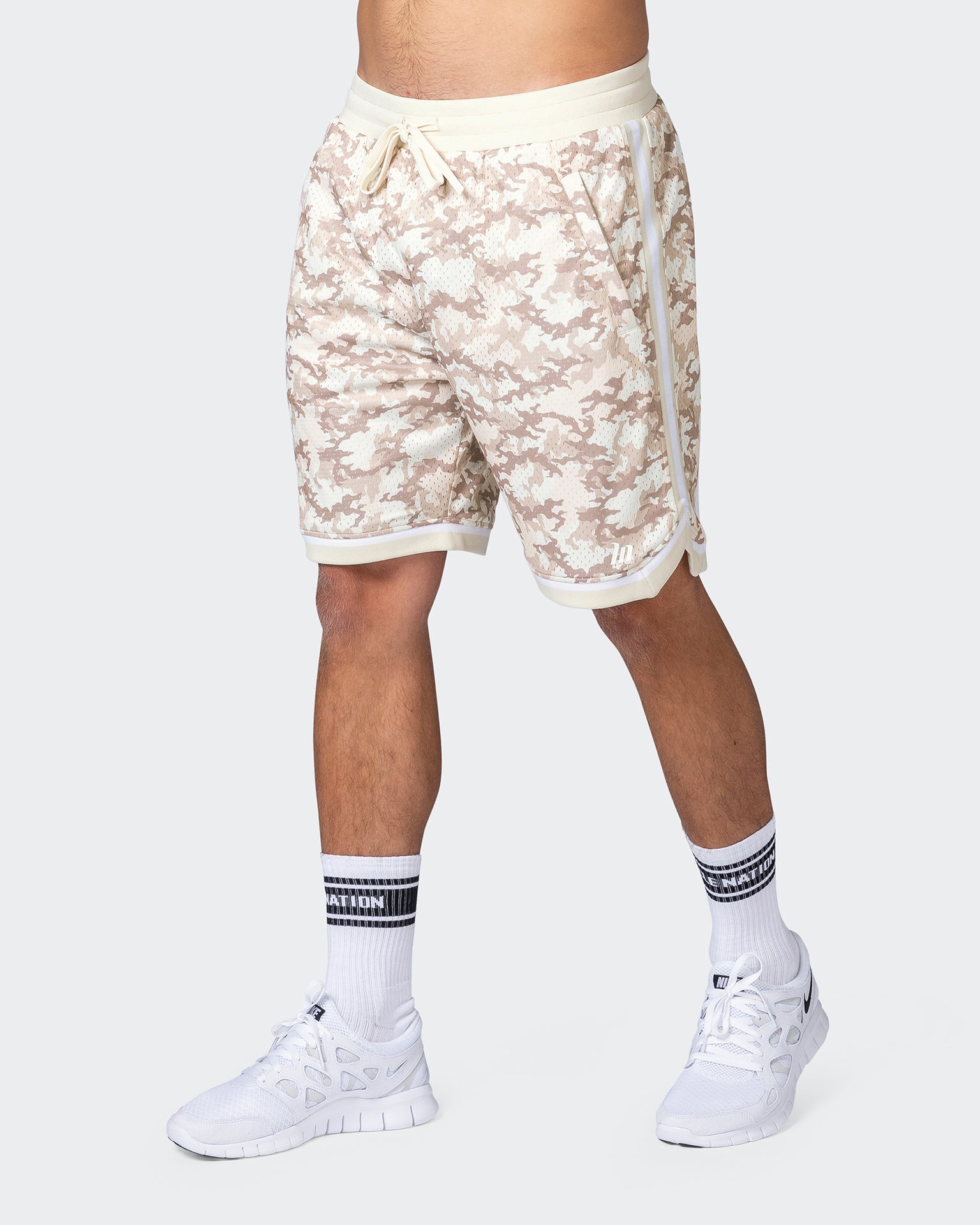8" Basketball Shorts - Beige Camo Print-Shorts-S-112252BECAMPR-S-MNAPPRL18549-3-Muscle Nation